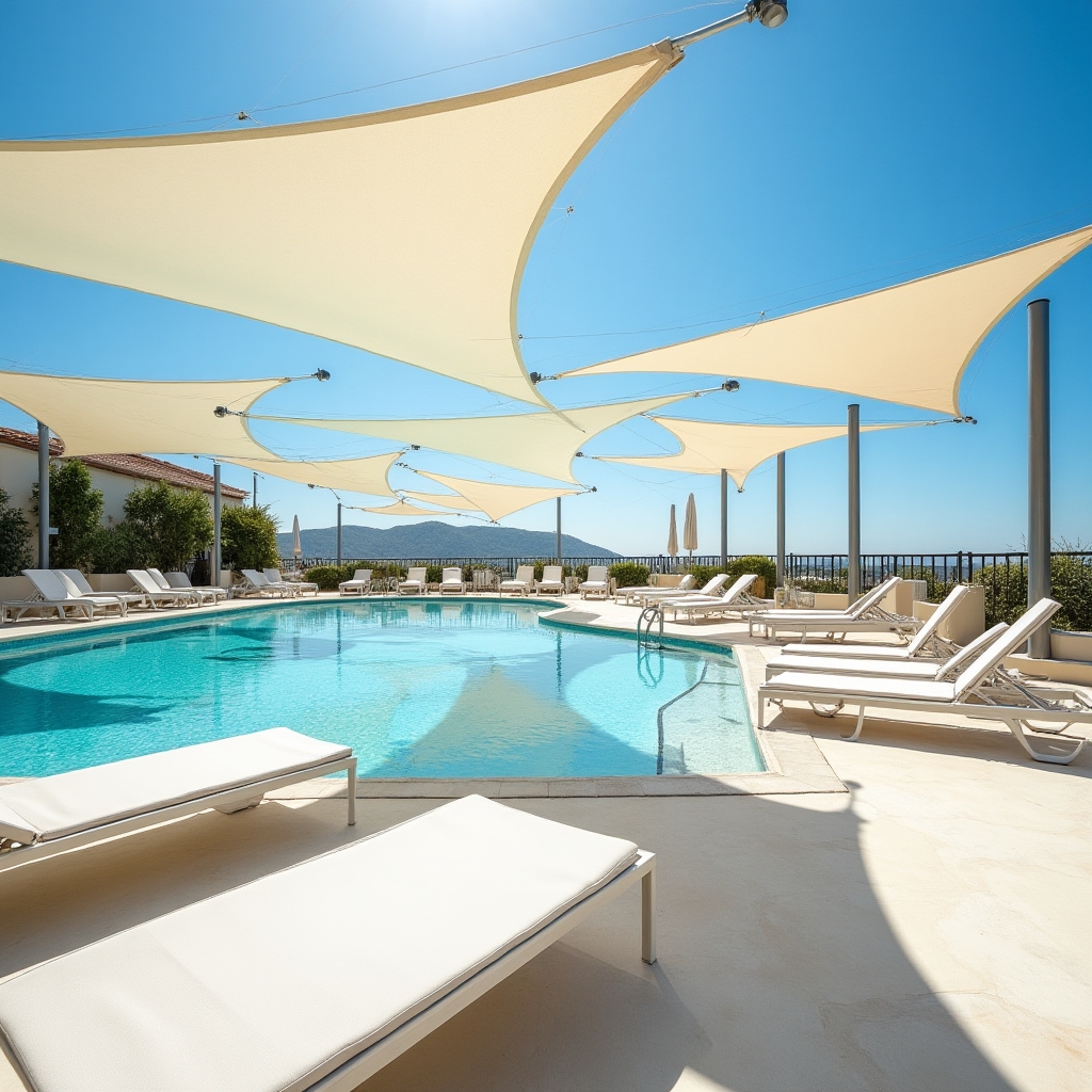 Parasolare pentru terasa unui hotel de pe litoral